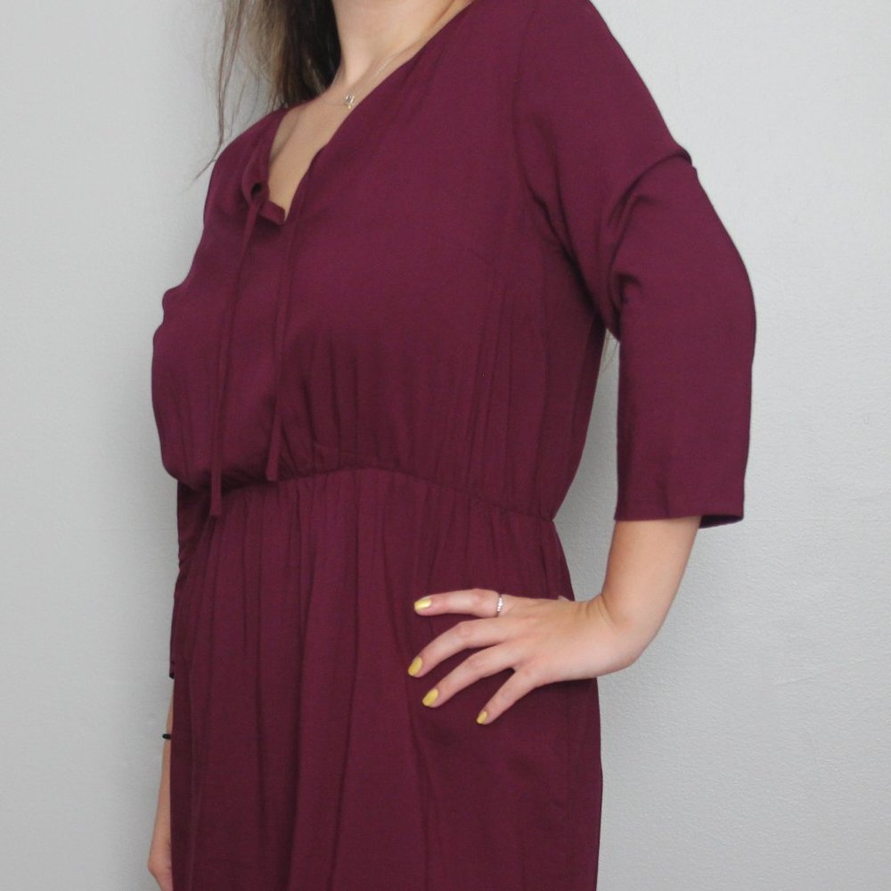 Maroon Three-Quarter-Sleeved Dress
